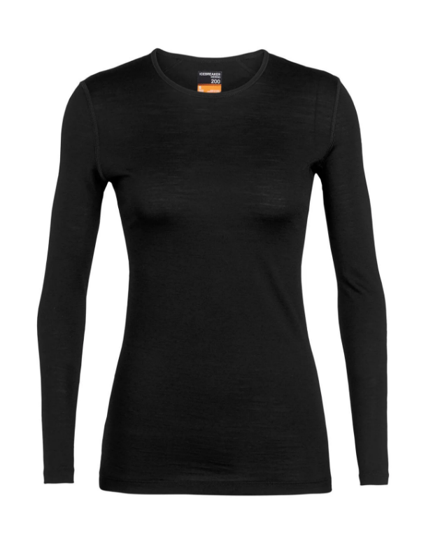Icebreaker Women's Merino 200 Oasis Long Sleeve Crewe Thermal Top in Black