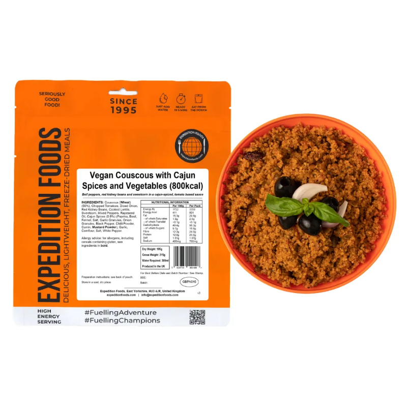 Expedition Foods Main Meal High Energy Serving Vegan Cous Cous with Cajun Spices and Vegetables