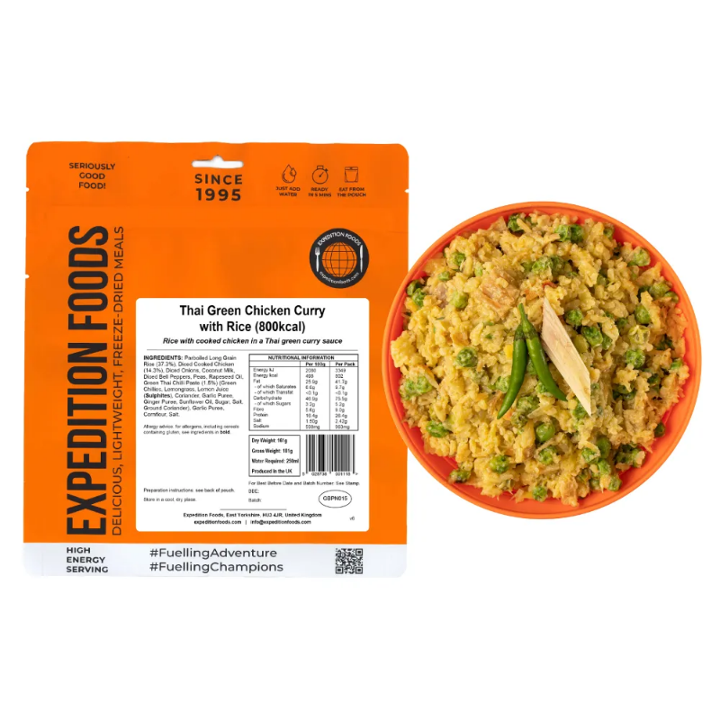 Expedition Foods Main Meal High Energy Serving Thai Green Chicken Curry with Rice