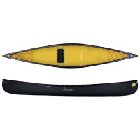 Silverbirch Canoes Firefly 14 Solo Duralite - Custom Canoe - Black Hull, Yellow Inner, Red Full Length Lace, Yellow End Grabs 