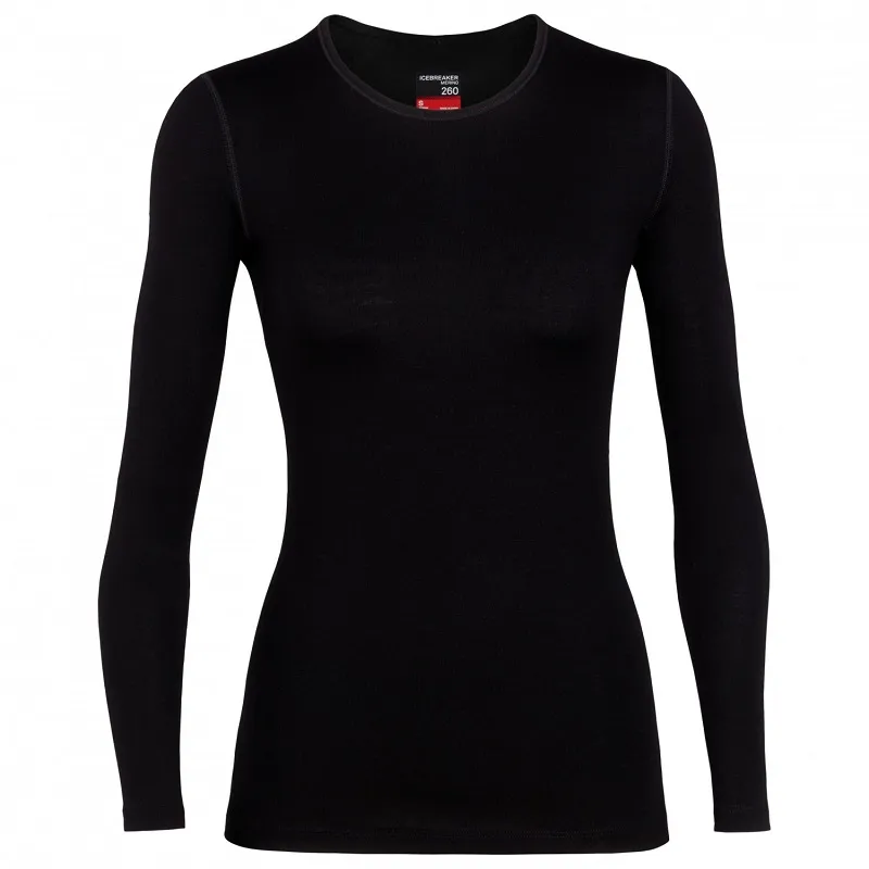 Icebreaker Women's Merino 260 Tech Long Sleeve Crewe Thermal Top in Black