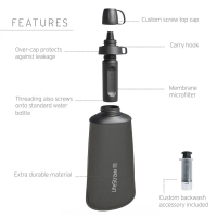 LifeStraw Peak Series Collapsible Squeeze 1L Bottle with Filter in Dark Grey