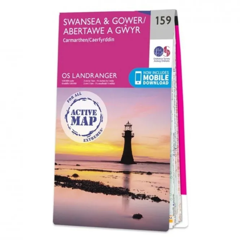 Ordnance Survey Landranger 1:50 000 Laminated 159 - Swansea & Gower