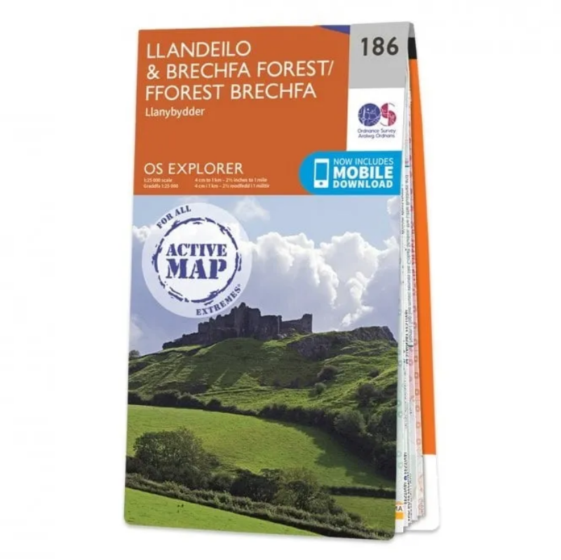 Ordnance Survey Explorer 1:25 000 Laminated - 186 - Llandeilo & Brechfa Forest