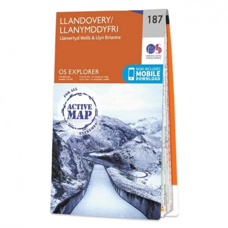Ordnance Survey Explorer 1:25 000 Laminated - 187 - Llandovery, Llanwrtyd Wells & Llyn Brianne