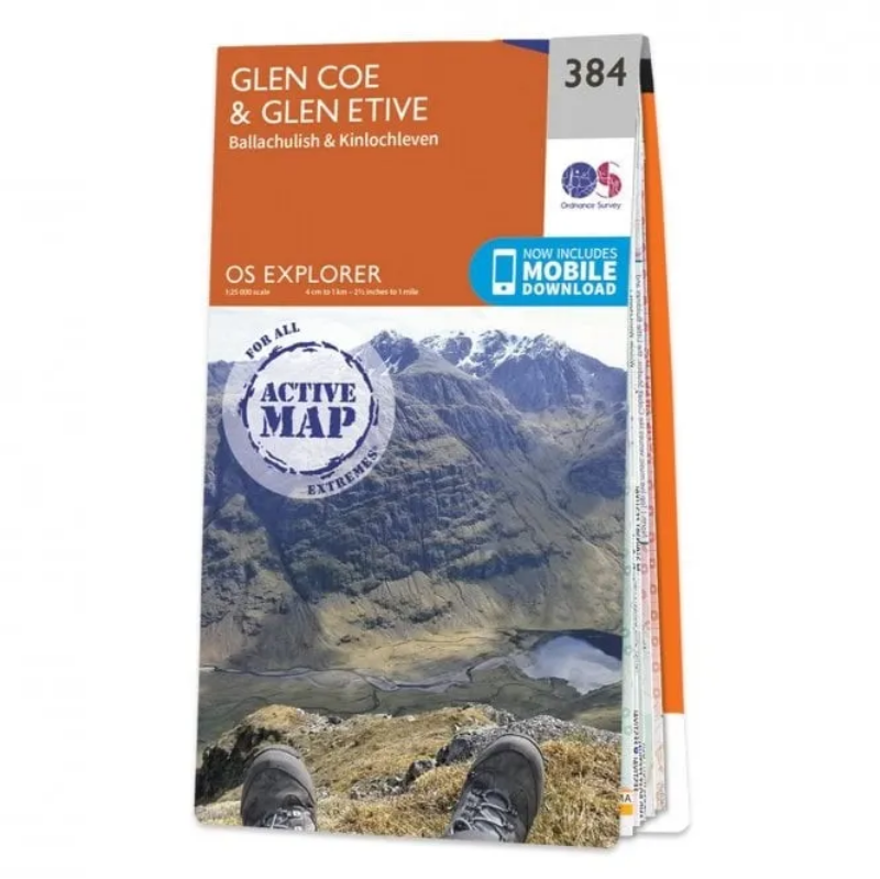 Ordnance Survey Explorer 1:25 000 Laminated - 384 - Glen Coe & Glen Etive