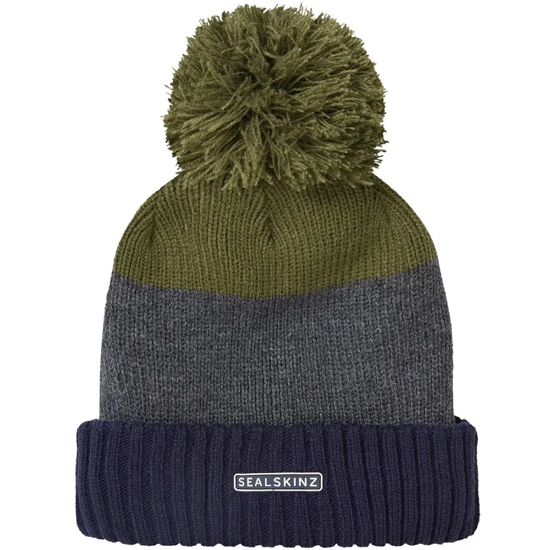 Sealskinz Waterproof Cold Weather Bobble Hat in Blue / Grey / Green