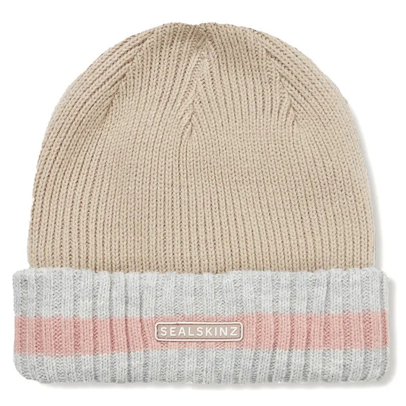 Sealskinz Waterproof Cold Weather Stripe RC Beanie in Brown / Cream / Pink