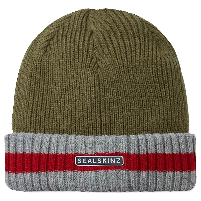 Sealskinz Waterproof Cold Weather Stripe RC Beanie in Green / Beige / Orange