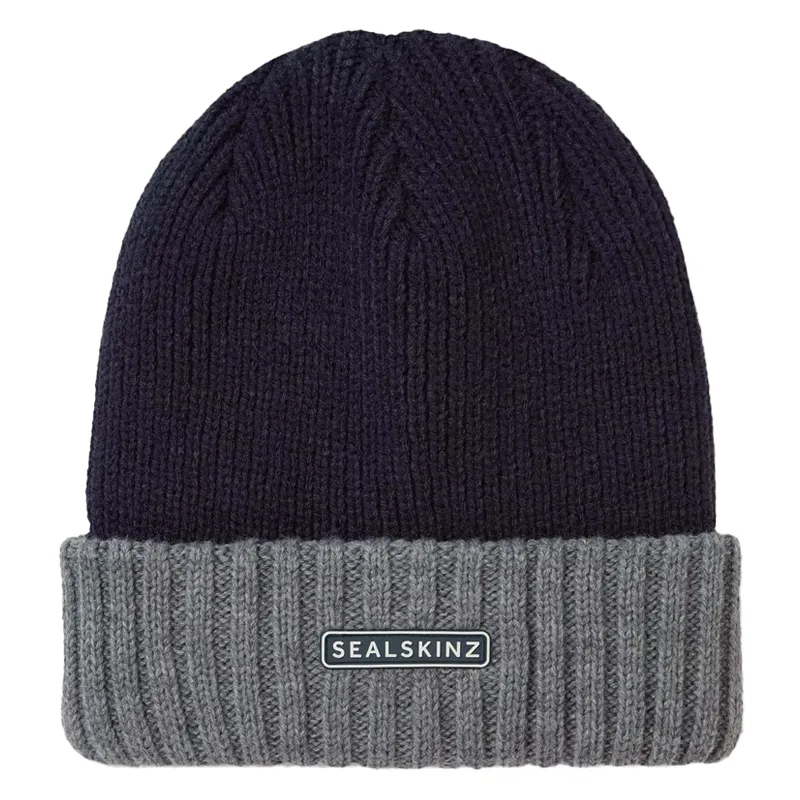 Sealskinz Waterproof Cold Weather Roll Cuff Beanie in Navy / Grey