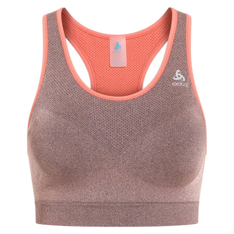 Odlo Women's Ceramicool Seamless Medium Support Sports Bra in Living Coral Melange